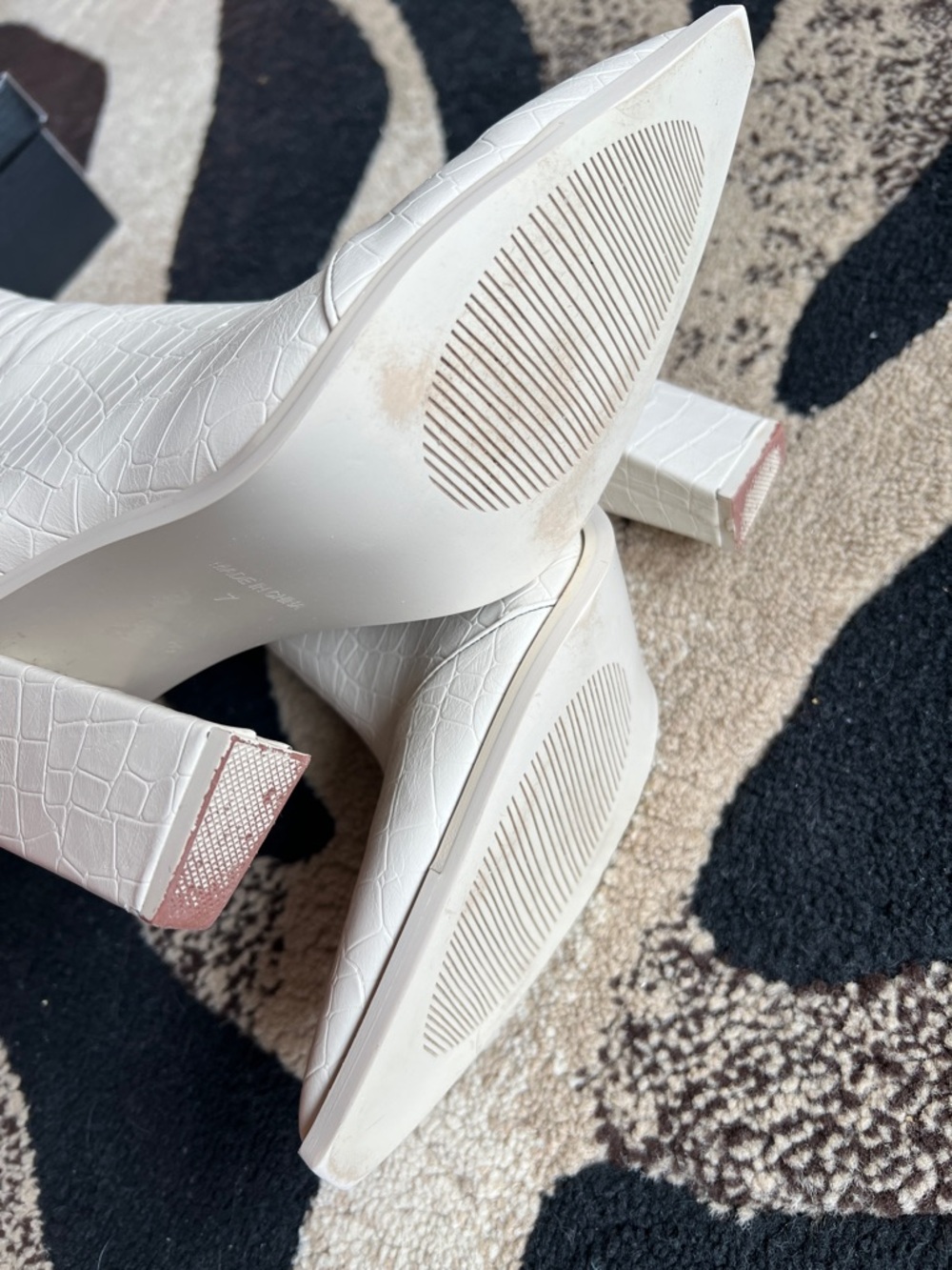 Nasty Gal Off-White Croc-Embossed Pointed Toe Block Heel Ankle Boots - Picture 8 of 10